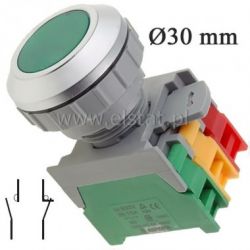 Przycisk chwilowy, podświetlenie zielone, 1NO, 1NC