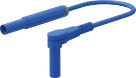 Safety measuring lead with (4 mm lamella plug, straight) to (4 mm lamella plug, angled), 1 m, blue, PVC, 1.0 mm², CAT III, CAT I