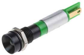 Lampka kontrolna do montażu panelowego 12V, zielona 8mm LED Końcówka lutownicza RS PRO