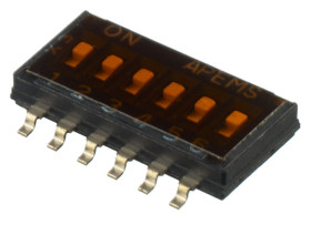 Przełącznik DIP 6-pozycyjny SPST SMD 100 mA przy 50 V DC (liniowy), 25 mA przy 24 V DC (impulsowy) -20 → +70°C