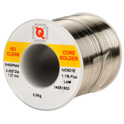 Qualitek Solder Wire 60/40 NC601E Rosin Free No Clean Flux 1.1% 1.27mm 500g Reel