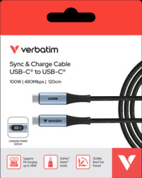 Charging cable, USB-C/USB-C, 1.2m, blackSync&amp;Charge, 100W, 480MBit/s, LED Anzeige
