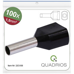 Quadrios 22C436 Wire End Sleeves 1.5mm&#xB2; Twin Ferrule Black Insulated 1 Set