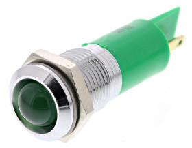 Lampka kontrolna do montażu panelowego 24V ac, zielona 14mm LED Chrom Końcówka lutownicza RS PRO