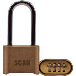 Scan ZA116-1L Brass Combination Padlock 50mm Long Shackle