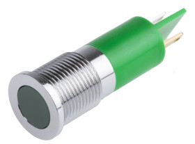 Lampka kontrolna do montażu panelowego 6 → 36V dc, zielona 14mm LED Chrom Końcówka lutownicza RS PRO