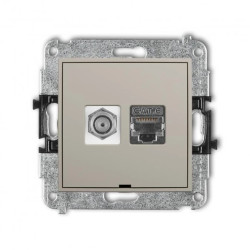 MINI Mechanizm gniazda antenowego F (SAT) + gniazda komp. 1xRJ45, kat. 6 ekranowany, 8-stykowy, bez opisu taupe 60MGFKBO-5