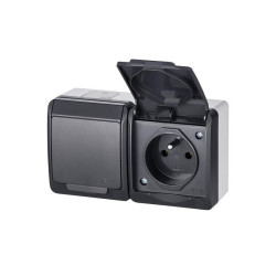 Gniazdo podwójne n/t IP44 HERMES antracyt 0322-07 Elektro-Plast Nasielsk