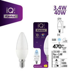 Żarówka LED E14 IQ-LED C35E14 3,4W-CW 470lm 6500K barwa zimna Ra90 3 lata Gwarancji świeczka 36684
