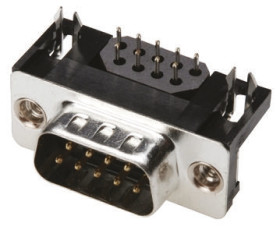 Złącze D-Sub 9-pinowe Męski Kąt Proste Przewlekany raster 2.77mm Złoto, nikiel