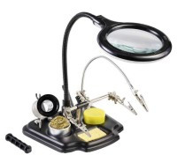 UM273.26B Lampa LED warsztatowa z lupą, czarna, ze stojakiem na lutownicę i z uchwytami