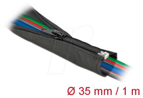 19218 Woven Sleeve with zip fasterner heat-resistant 1 m x 35 mm black