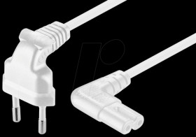 Power cord, Europlug, white, 1.5 m, angled,