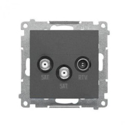 Simon 55 Gniazdo antenowe satelitarne podwójne SAT-SAT-RTV (moduł). 2x Wejście: 5 MHz÷2,4 GHz Grafitowy mat TASK2.01/116