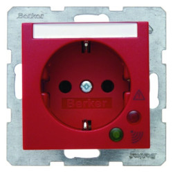 Gniazdo SCHUKO z ochroną przepięciową i polem opisowym czerwony S.1/B.1/B.3/B.7 Glas 41081962