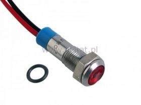 Kontrolka czerwona 6mm z przewodem 12V nierdzewna