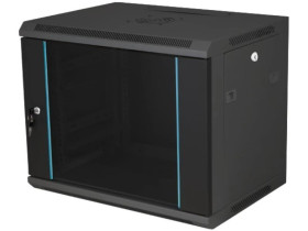 Szafka rack wisząca 19 12U 600x450, niedzielona, drzwi szklane jednoskrzydłowe, tył osłona pełna, SW-12U-600-450-N-DSJ-OP-RP-F-C