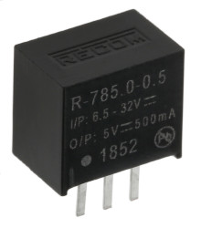Regulator przełączający, 2.5W, Uwe 6.5 → 32V dc, Uwy 5V dc, Iwy 500mA, Recom, R-78-0.5