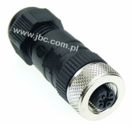 RKC 5/9, M12, 5 styków, złącze żeńskie (gniazdo) proste, dławik SW19 (4-8mm), nakrętka metalowa, czarne, LUMBERG, 11221, RKC59,