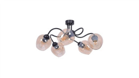 Lampa Sufitowa Diuna Czarna, Szklane Bursztynowe Klosze Na Gwint E27 Do...