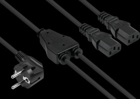 SK0136-S020 Y-mains cable, earthed contact plug type E+F at 2x sockets C13,
