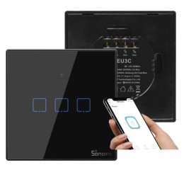 Sonoff Czarny potrójny dotykowy włącznik światła wifi + sterowanie pilotem T3EU3C-TX