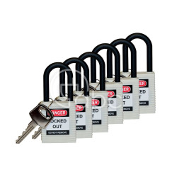 Kłódka bezpieczeństwa LOTO, z nylonową szeklą (38 mm), biała (6 szt.), 813641