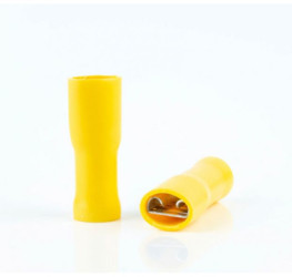 Insulated flat plug sleeve, 2.8 x 0.5 mm, 4.0 to 6.0 mm², AWG 12 to 10, brass, tin-plated, yellow, BYB-4-07F5061