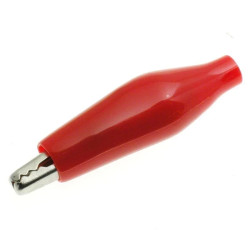 Krokodylek w osłonie gumowej, rozwarcie 7mm, przyłącze lutowane, czerwony