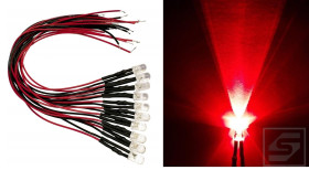 Dioda LED 5mm 12V czerwona;clir z przewodem 20cm;22mA;500mcd;