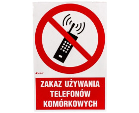 Samoprzylepna tabliczka ostrzegawcza /Zakaz używania telefonów komórkowych 200x300/ IP/013/1/C1/F