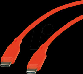 11029124 USB 2.0 cable, C plug to C plug, silicone, 60 W, orange, 1 m