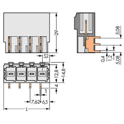 WAGO 831-3624 Male MCS-MAXI 4P 7.62mm Angled Solder Pins