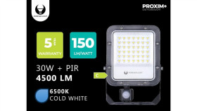 Naświetlacz Led Proxim+ 30W 6500K 4500Lm Pir 230V Ip65 Forever Light 150Lm/W...