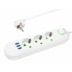 Listwa Zasilająca 3m 3-Gniazda PS-330 Biała, 3 Gniazda USB, Wyłącznik