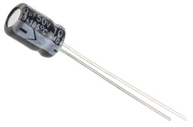 Kondensator 10μF 50V dc Radialny, Otwór przelotowy RS PRO roztaw: 2mm 5 (Dia.) x 7mm
