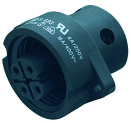 Panel socket, 3 pole + PE, screw connection, screw locking, straight, 09 4224 00 04