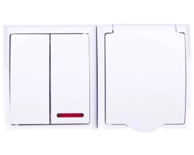 FALA Łącznik hermetyczny świecznikowy z podświetleniem + gniazdo z/u z klapką biały ZH-Ł2SG/00/w