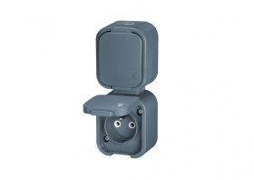 B2 Gniazdo podówjne 2P+Z bryzgoodporne z klapką w kolorze czarnym IP 54 pionowe szary 00060278