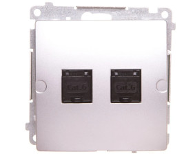 Simon Basic Gniazdo komputerowe RJ45, kategoria 6, podwójne z przesłoną srebrny mat BM62.01/43