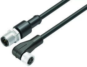 Sensor actuator cable, cable plug, straight to cable socket, angled, 4 pole, 1 m, PUR, black, 4 A, 77 3429 3408 50004-0100