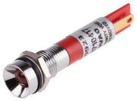 Lampka kontrolna do montażu panelowego 110V ac, czerwona 8mm LED Chrom Końcówka lutownicza RS PRO
