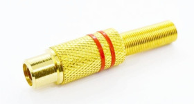 Gniazdo RCA (chinch) lutowany na przewód złoty czerwony 5,6mm