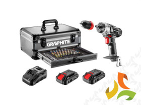 Zestaw Energy+ w walizce aluminiowej: wiertarko wkrętarka 2x18V/2.0Ah 10mm zdejmowany uchwyt + 109 akcesoriów 58G022-PS15 GRAPHI