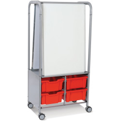 MakerHub Trolley With 2 Magnetic Boards &amp; Flame Red Gratnells Trays