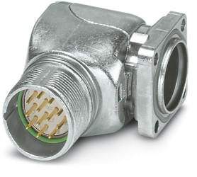 Surface-mounting plug, M23, 12 pole, solder connection, standard/SPEEDCON locking system, angled, 1244475