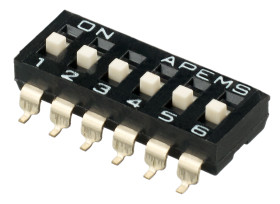 Przełącznik DIP 6-pozycyjny SPST SMD 100 mA przy 50 V DC (liniowy), 25 mA przy 24 V DC (impulsowy) -20 → +85°C
