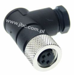 RKMCW 4, M8, 4 styki, złącze żeńskie (gniazdo) katowe, dławik dla kabli 3.5-5mm, przyłącze lutowane, Lumberg, 69543, RKMCW4, ZM8