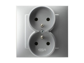 SZAFIR Gniazdo podwójne z uziemieniem kompletne z ramką srebro GP-2ZZ/18 OSPEL