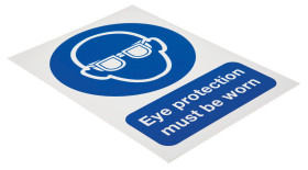 Znak nakazu, Sztywny plastik PP, Niebieski/biały, Eye Protection Must Be Worn-Tekst Angielski, szt. 1, Nie Znak